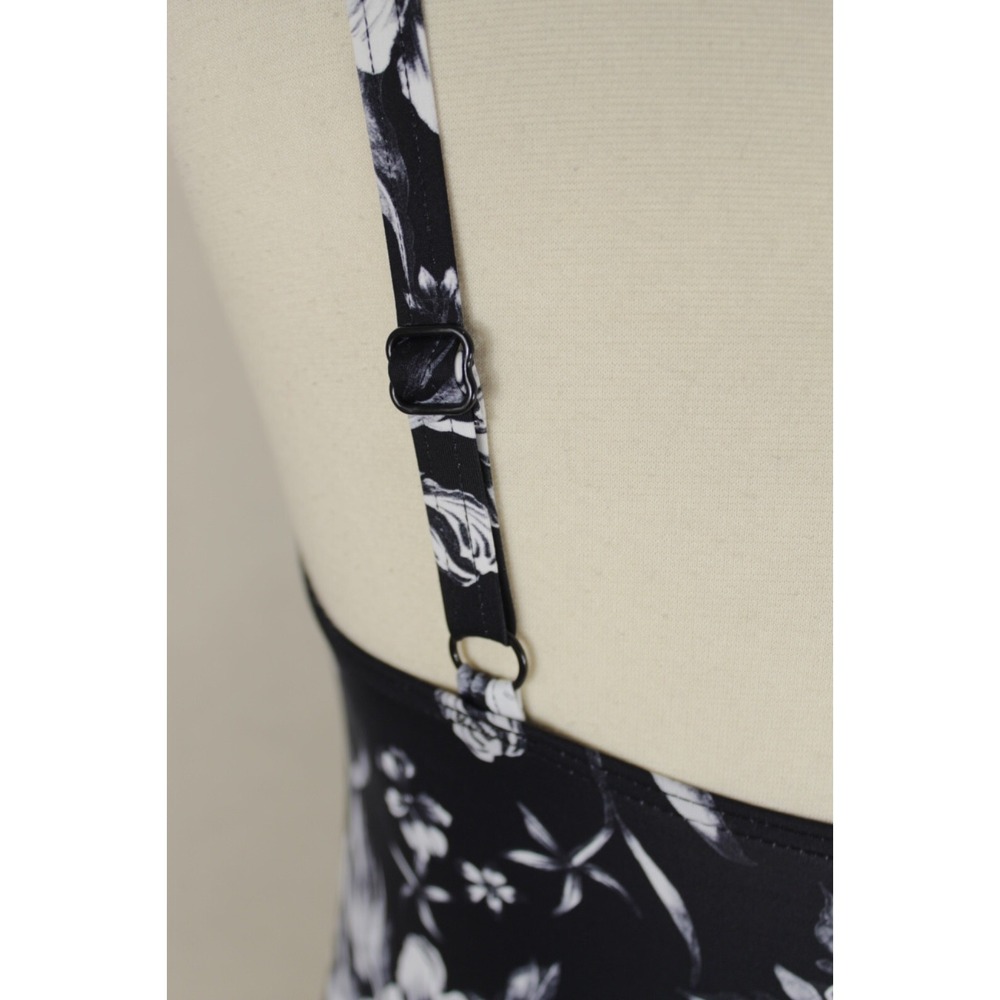 Nip Tuck Slimming Swimsuit size 10 Black Floral Runched Bandeau One Piece - Picture 11 of 16